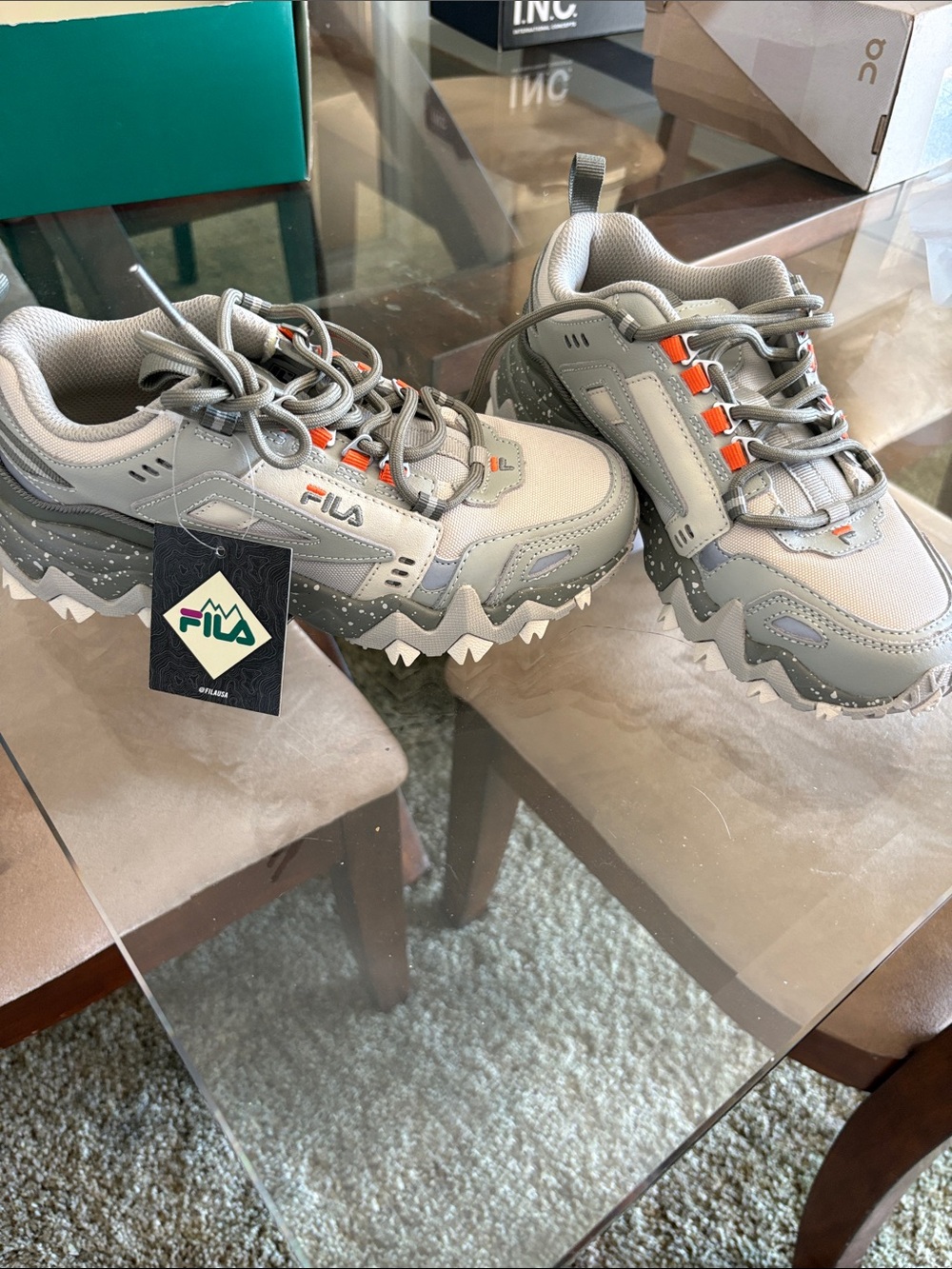 FILA Gray Trail Sneakers with Orange Accents